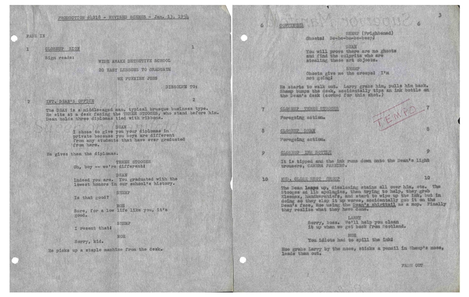 Moe Howard's Own Three Stooges' Script for ''Scotched in Scotland'' From 1954, With Hand-Annotations by Moe Including His Signature -- From the Personal Estate of Moe Howard
